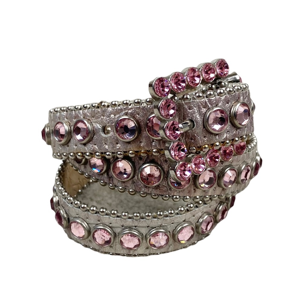 B.B. Simon Swarovski Crystal Rhinestone Metallic Leather Western Belt L
